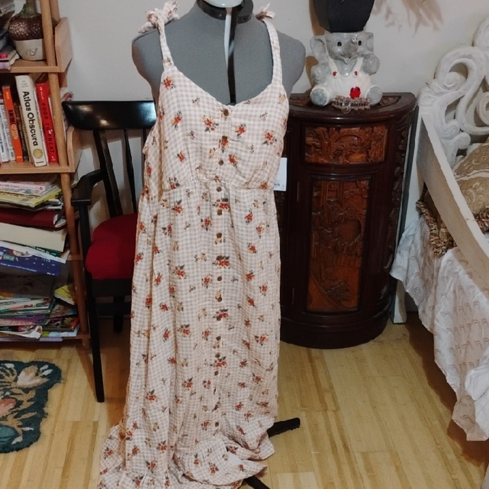 Sonoma Cream and Brown Floral Maxi Dress